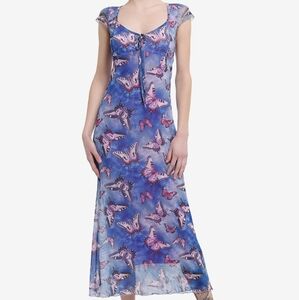 Butterfly Print Maxi Dress in Blue and Purple